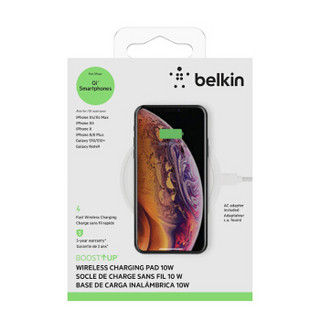 贝尔金（BELKIN）10W无线充电器黑色兼容5W/7.5W/9W无线快充异物识别支持iPhonex/xs/max三星华为小米等手机