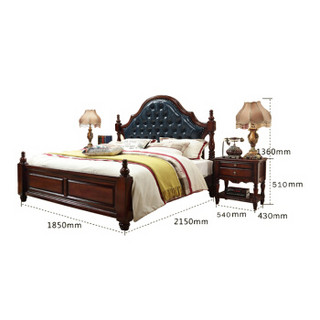 摩高空间 美式床 实木床轻奢床双人床婚床1.8米主卧室床+1个床头柜+床垫