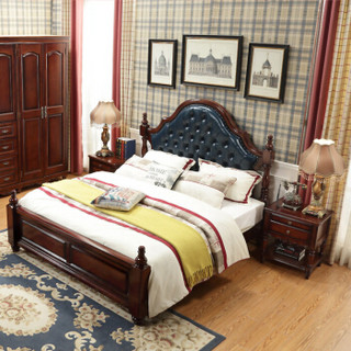 摩高空间 美式床 实木床轻奢床双人床婚床1.8米主卧室床+1个床头柜+床垫