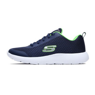 斯凯奇（Skechers）时尚绑带运动 男童简约舒适透气休闲鞋 98121L 海军蓝色/柠檬色 35