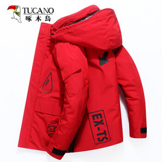 啄木鸟（TUCANO）羽绒服男2019冬季新款常规短款连帽保暖上衣休闲男装外套 红色 4XL