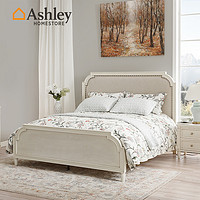 Ashley爱室丽美式实木软包床双人床1.8米布艺床轻奢白色公主床