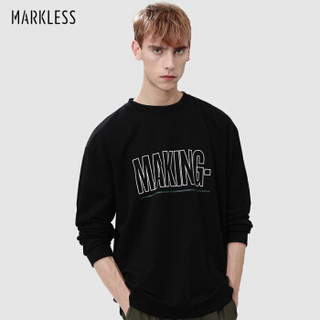 MARKLESS 卫衣男2019秋季新品潮流圆领长袖T恤休闲时尚印花打底衫WYA9411M黑色 180/96（XL）