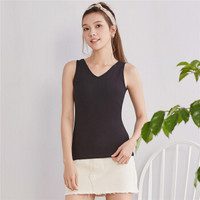 都市丽人背心女2020春夏薄款V领无袖纯色女士背心LV7620 黑色 XL