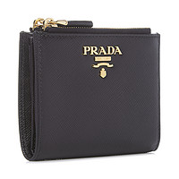 Prada 普拉达 经典款女士多色牛皮金属字母LOGO时尚短款搭扣钱包