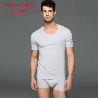 爱慕男士爱慕先生莫代尔短袖v领上衣12s31