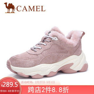骆驼（CAMEL） 女士 温暖拼接羊羔毛加绒厚底老爹鞋 A94525684 粉色 40