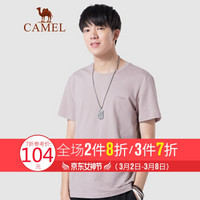 骆驼（CAMEL）男装 2020夏季新款短袖t恤男休闲宽松印花半袖上衣纯色打底衫 XAB265045 粉色L