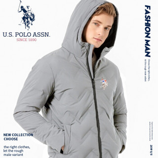 U.S. POLO ASSN. 羽绒服男 2019冬季新品男士时尚外套修身连帽商务保暖白鸭绒羽绒外套6194117166 白灰 3XL