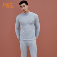 宜而爽保暖内衣男女款三层加厚全棉秋衣秋裤男女情侣套装(半高领)保暖套装 【男款 浅麻灰】 M/165