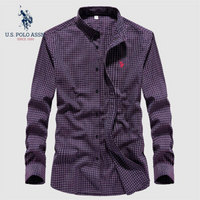 U.S. POLO ASSN. 衬衫男 2020春季新品长袖商务休闲韩修身格子衬衣简单帅气翻领上衣 6193107051 紫红格 M