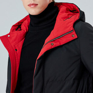 才子（TRIES）羽绒服男 冬季新款撞色内里连帽中长款羽绒服 时尚袖标71198E1523 红色 4XL(190/104A)