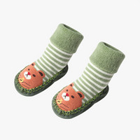 馨颂婴儿地板鞋袜春秋男宝宝学步鞋袜防滑条纹卡通毛圈袜子 绿色 M(6-12个月)