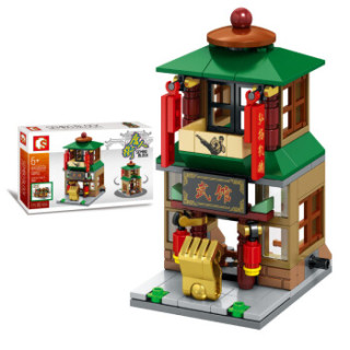 兼容乐高小颗粒拼插积木男女孩儿童玩具唐人街中华街街景系列武馆6098