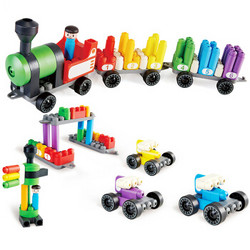 Hape 柔性积木玩具 PolyM系列 彩虹火车套 （63颗粒）