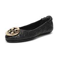 TORY BURCH 托里·伯奇 奢侈品 TB女鞋 黑色金色LOGO装饰羊皮平底鞋船鞋 50736 002 6.5/36.5码