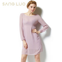 桑罗真丝睡衣女 性感唯美桑蚕丝睡裙两件套 女士长袖家居服03362004 粉紫色 XL