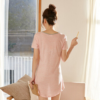 都市丽人睡衣女士棉质短袖睡裙清新韩版薄款单件中裙家居服BH7001 浅粉条 XL