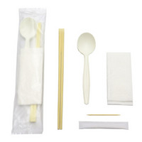 卡质 KAZHI 一次性无节天削筷三件套 勺纸巾外卖打包餐具套装 （一箱800包）