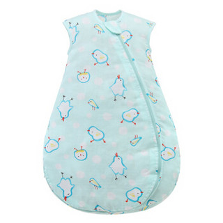 米乐鱼 儿童睡袋婴儿宝宝抱被夏款纱布一体款短袖防踢被 萌鸟绿100*55cm