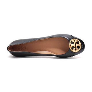 TORY BURCH 托里·伯奇 奢侈品 TB女鞋 黑色金色LOGO装饰皮革平底鞋船鞋 46882 009 7/37码