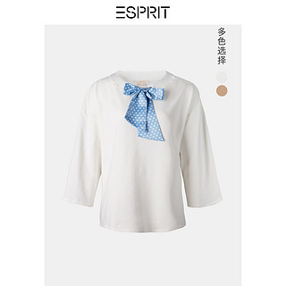 ESPRIT 埃斯普利特 女士蝴蝶结圆领棉质卫衣 089EE1J011 米白色 XS