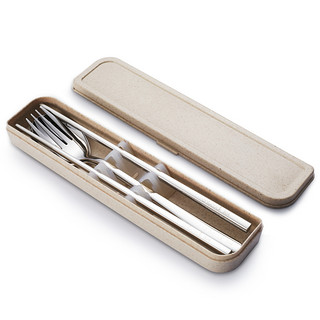 onlycook304不锈钢便携餐具筷勺套装防滑筷子勺子学生旅游餐具盒