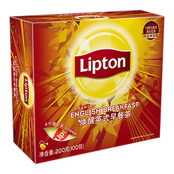 立顿Lipton  红茶 茶叶 焕醒英式早餐红茶100包200g 袋泡茶茶包 办公室休闲下午茶 *5件