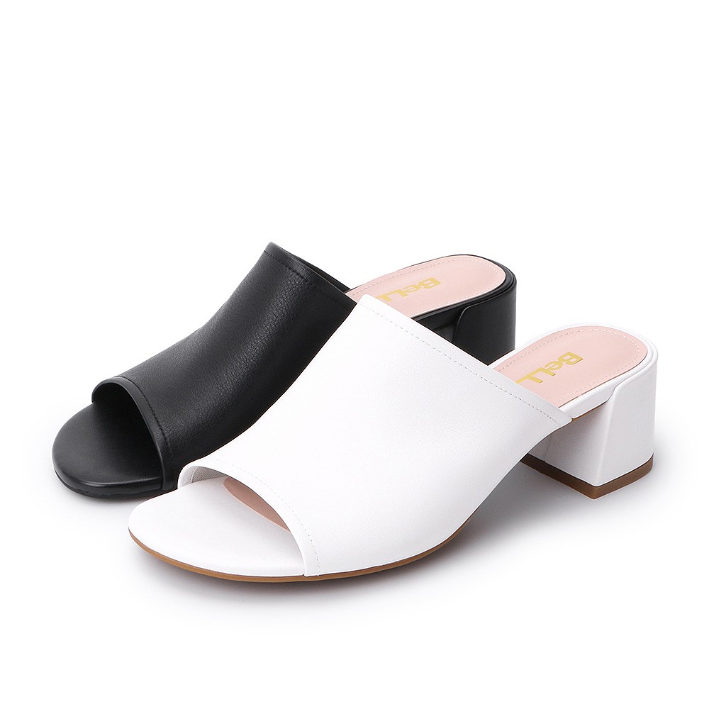 belle 百丽 bu430bt9 牛皮粗跟拖鞋 *2件