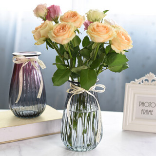 新新精艺 花瓶玻璃摆件仿真假花花艺餐桌客厅装饰品水晶透明花瓶