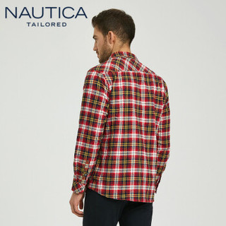 NAUTICA诺帝卡 AUTICA 2020春季新品磨毛格子衬衫男士长袖时尚休闲英伦风格纹衬衣NCZ96527红格纹40