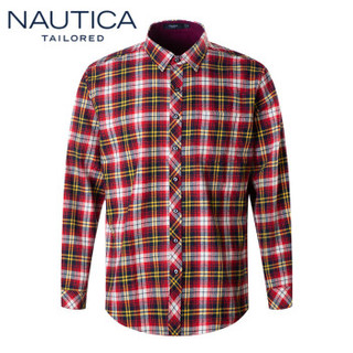 NAUTICA诺帝卡 AUTICA 2020春季新品磨毛格子衬衫男士长袖时尚休闲英伦风格纹衬衣NCZ96527红格纹40