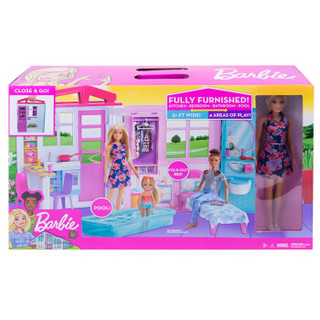 芭比 Barbie 女孩玩具 畅销爆款新品 芭比娃娃之新闪亮度假屋  FXG55