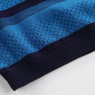 皮尔卡丹（pierre cardin）D11TMX07 2018夏季男装新品短袖圆领轻薄透气拼色条纹莱赛尔弹力T恤 蓝色 XL码