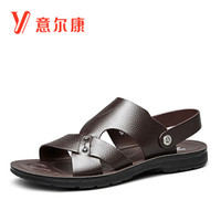 意尔康男鞋软底透气户外休闲拖鞋两用沙滩鞋男士凉鞋 9342AS97409W 棕色 38