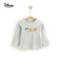 迪士尼 Disney 童装男童宝宝衣服针织长袖T恤时尚上衣2020春夏 DB022GX52 浅花灰 90