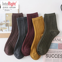 INTERIGHT日韩秋冬男袜麻花提花纯色休闲中筒袜棉袜子 混色5双装 均码