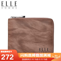 ELLE HOMME 男士时尚短款钱包 树木纹头层牛皮拉链零钱包多功能商务多卡位票夹ED887500270啡色