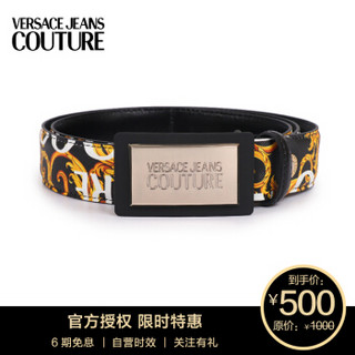 VERSACE JEANS COUTURE 范思哲 奢侈品 男士黑色皮革印花板扣皮带腰带礼盒 D8YUBF31 71171 M27 90cm