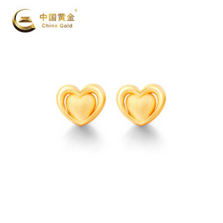 中国黄金《缘分天使》缘分系列心形黄金硬金耳钉（定价）