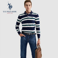 U.S. POLO ASSN. POLO衫男 2019秋季新品棉质翻领长袖T恤衫条纹保暖商务休闲简约男装 6193105091 藏青色 48