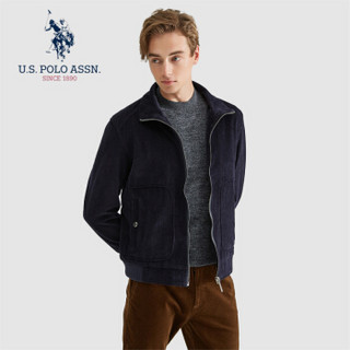 U.S.POLO ASSN. 夹克男 2019秋季韩版潮流商务休闲长袖衣宽松立领灯芯绒外套 6194110130 深海蓝 5XL