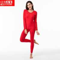 红豆居家 男女式本命年提花鸿运内衣莫代尔纤维情侣秋衣秋裤保暖套装7-137/8 女款大红 160/85