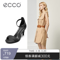 ECCO爱步 夏季性感细跟高跟一字带牛皮女鞋潮 型塑65 S凉鞋251833 黑色25183351707 39 *3件