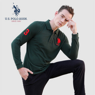 U.S. POLO ASSN. POLO衫男 2019秋季新品商务休闲体恤男装翻领韩版套头打底衫上衣 ATXMQ-39011 墨绿色 3XL