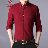 俞兆林（YUZHAOLIN）长袖衬衫 男士时尚纯色复古衬衫2022-CS280酒红色L