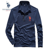 U.S.POLO ASSN. POLO衫 2019秋季新品微弹宽松刺绣t恤男休闲商务长袖T恤翻领上衣男装 6193105081 藏青 50