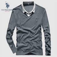 U.S.POLO ASSN. 针织衫男 2019秋季新品时尚套头商务假两件男纯色刺绣简约长袖上衣服 6193114095 深灰色 50