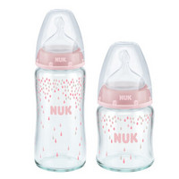 NUK新生儿奶瓶宽口玻璃防胀气 粉色240ml+120ml *2件