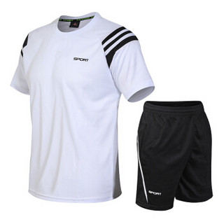 吉普盾运动套装男装健身跑步篮球服足球羽毛球夏季短袖短裤两件套 黑色 M